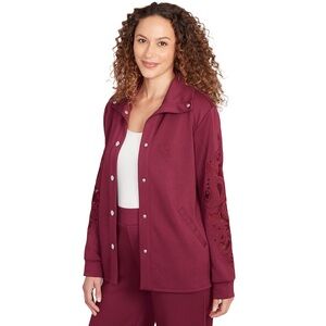 Ruby Rd. Women's Burgundy Jacket and Pants with Lace embroidery